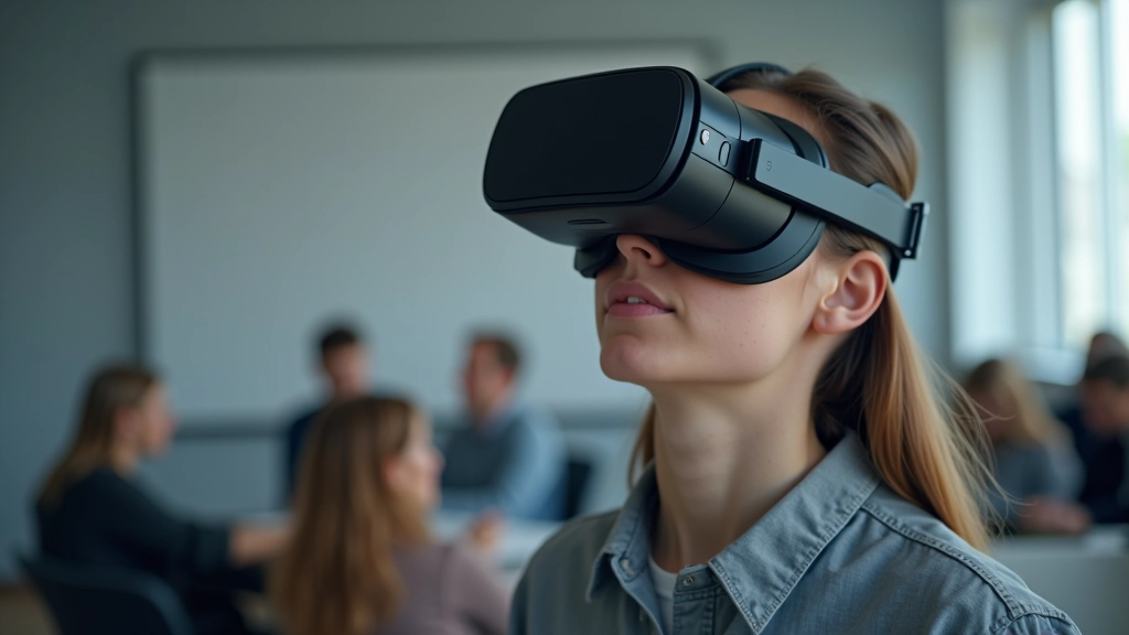 Persona valkā VR austiņas mācību vidē