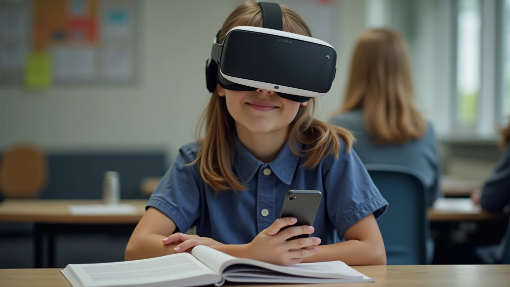 Skolēns ar mācību grāmatu un telefonu, uz grāmatas pāri redzamas AR vizualizācijas — 3D anatomija, ķīmijas molekulas, vēstures objekti